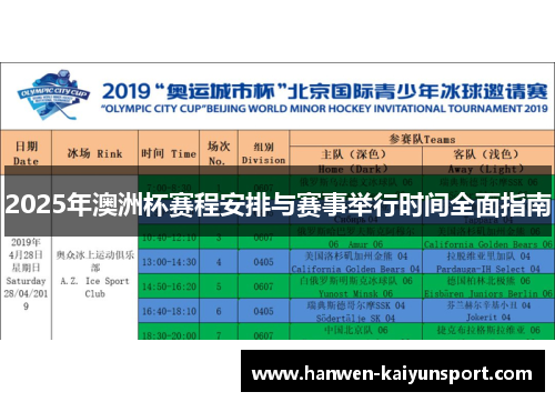 2025年澳洲杯赛程安排与赛事举行时间全面指南